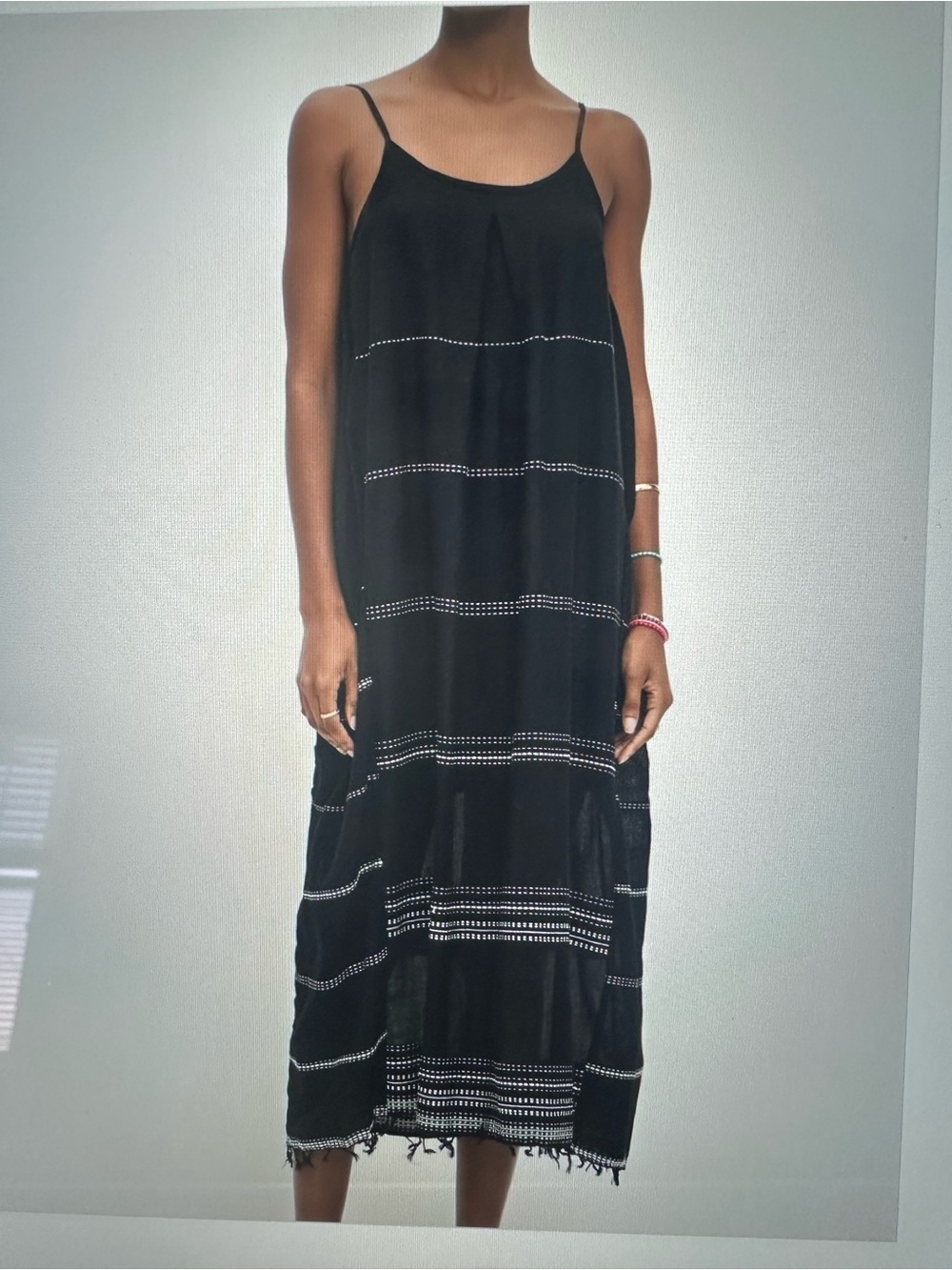 Lemlem Black Strappy Dress with White Embroidery S